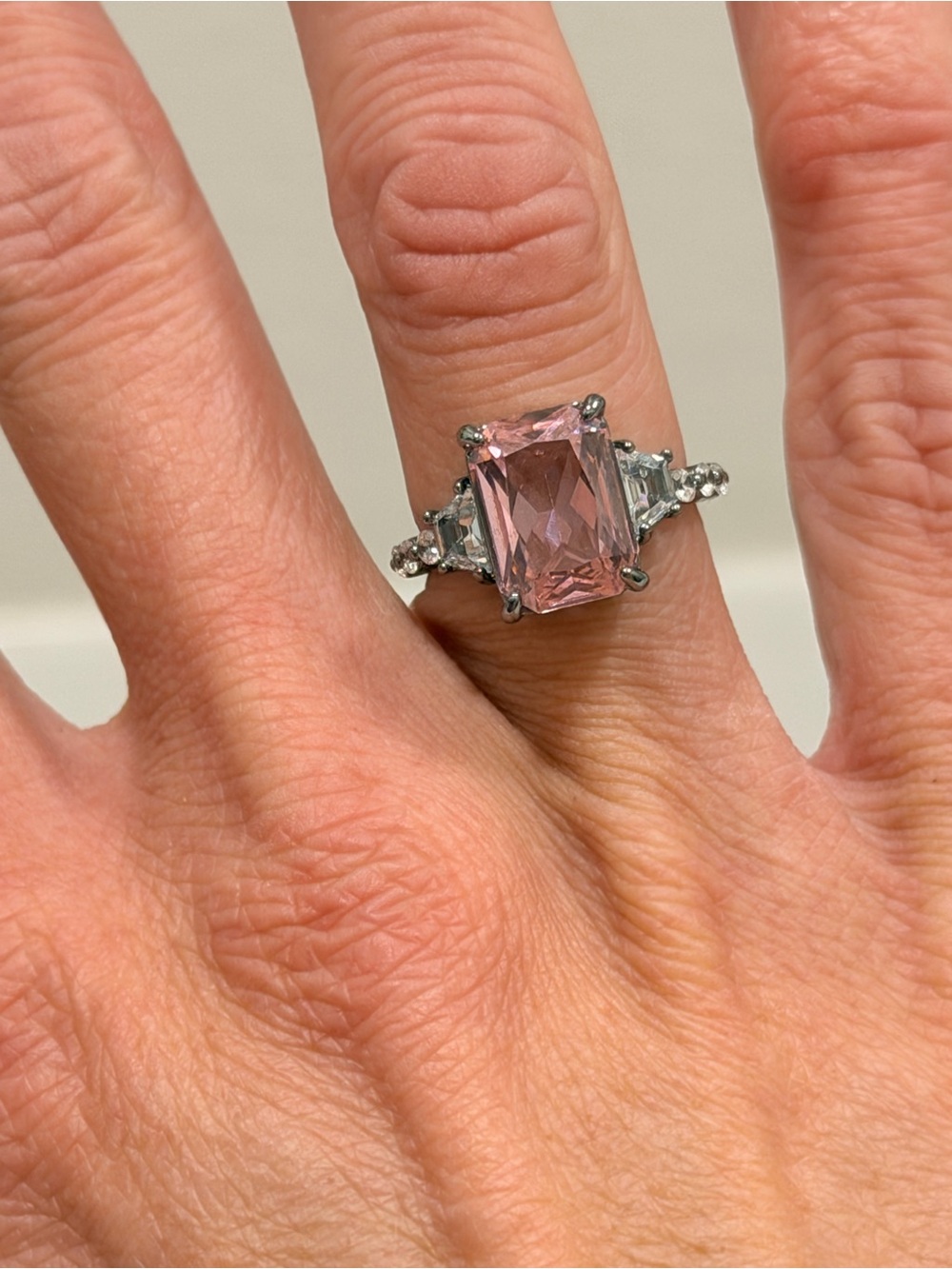Bomb Party NWOT! Pink Emerald-Cut Center Stone Ring with Side Accents